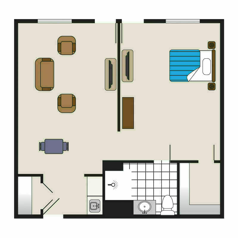 Assisted Living 1 Bed 1 Bath Floor Plan